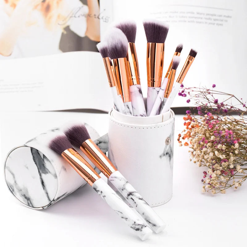 New10Makeup Brush Set Full Set Marble Pattern Beauty Tools Set Blush Eyeshadow Brush - AMULET RING STORE