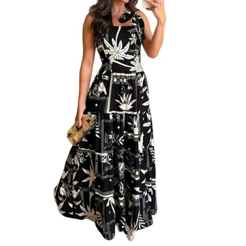 Women Fashion Floral Print Dress Casual Spaghetti Strap Sleeveless Loose Dresses Robe Femme Elegant Party Womens Clothing Summer
