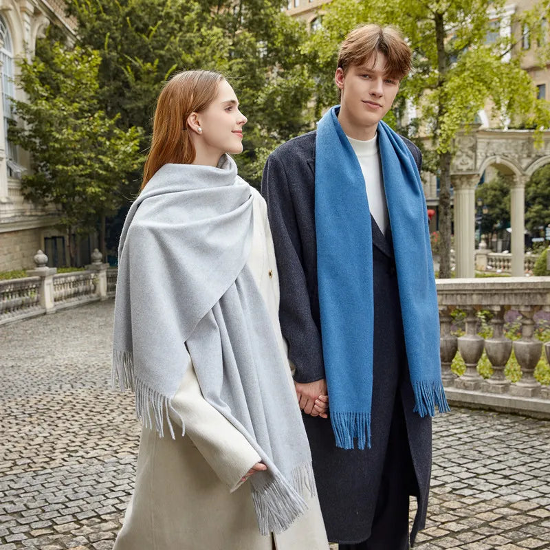 Classic Simple Solid Wool Blend Scarf Women Men Fall Winter High Quality Woolen Shawl Thick Warm Tassel Muffler Female Male Wrap