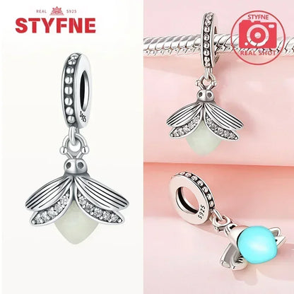 S925 Silver Glow-in-the-dark Firefly Charm Pendant Fit Original Charms Bracelet Gift Beads for Women Diy Fine Jewelry Gifts - AMULET RING STORE
