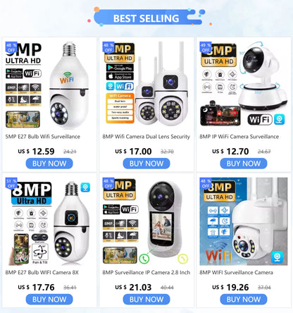 8MP IP WiFi Camera Surveillance Security Baby Monitor PTZ Smart Home AI Human Tracking Cam Night Vision CCTV Indoor Video Camera - AMULET RING STORE