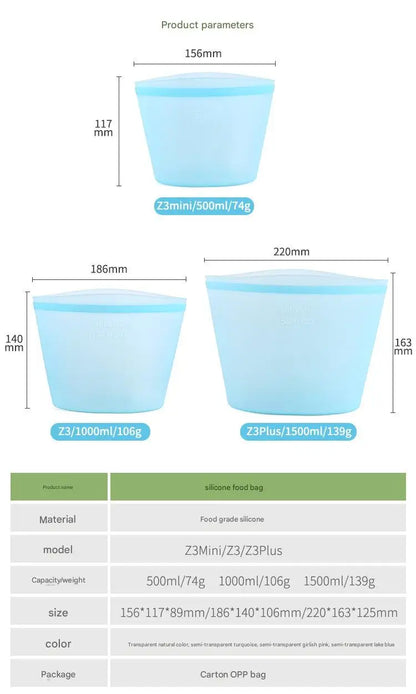 1/3/4Pcs/Pack Silicone Storage Bag,Reusable Food Grade Fresh-keeping Zipper Bags,BPA Free,Leakproof,Microwave&Dishwasher Safe - AMULET RING STORE