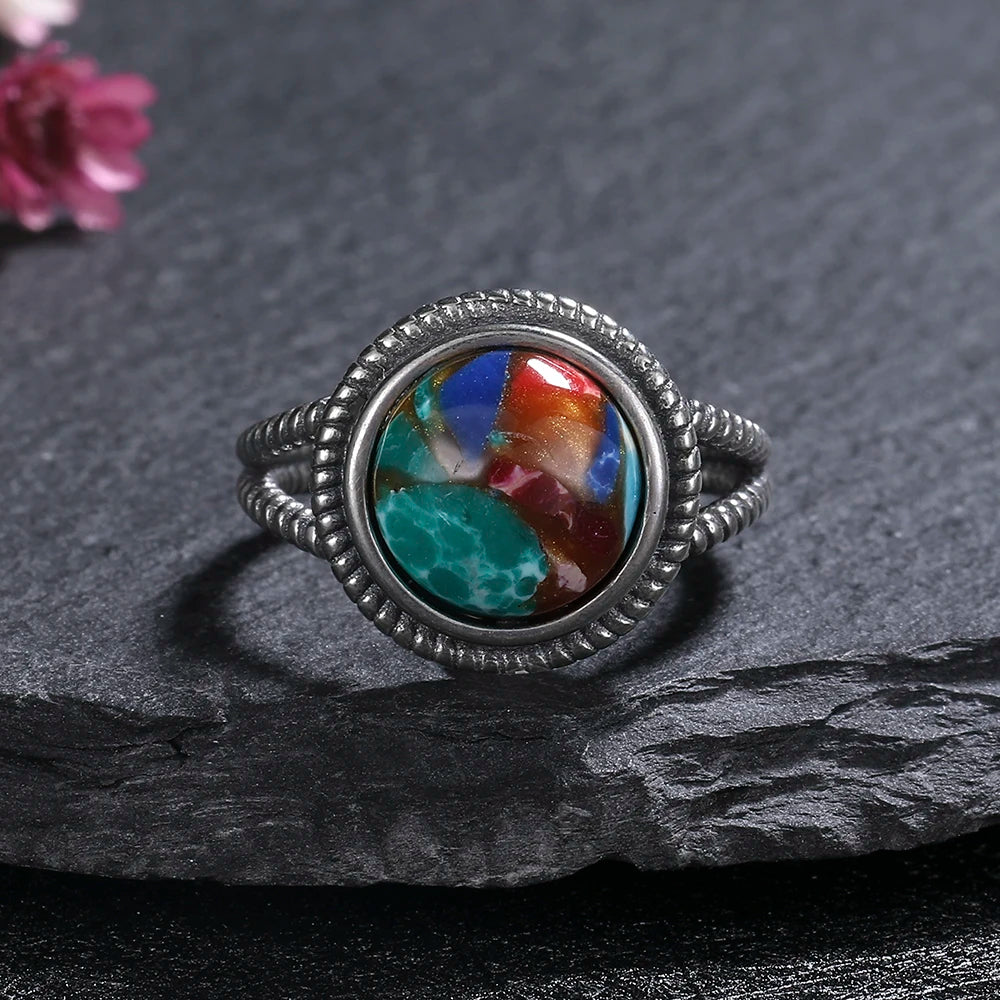 Vintage Natural Emperor Stone Ring S925 Silver Retro Hollow Luxury Fine Jewelry Wedding Gift for Women - AMULET RING STORE