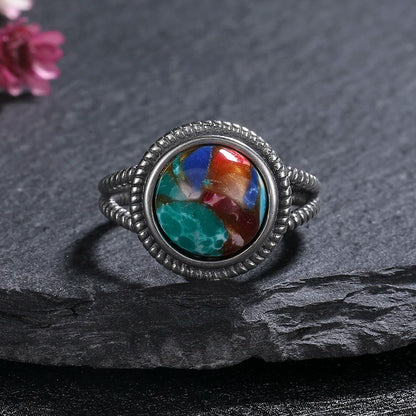 Vintage Natural Emperor Stone Ring S925 Silver Retro Hollow Luxury Fine Jewelry Wedding Gift for Women - AMULET RING STORE