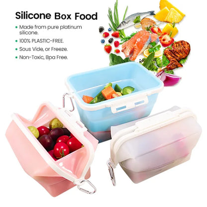 1500ML Foldable Silicone Storage Bag,Reusable Food Grade Crisper Box,Fresh-keeping Picnic Box,Microwave Heating Available - AMULET RING STORE