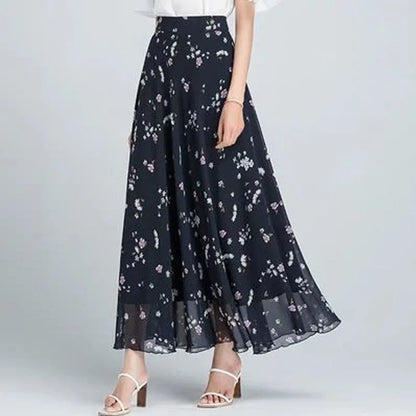 Chiffon Floral Maxi Summer Skirt Women Long High Waist Holiday Dance Skirt Elegant Beach Boho Hot Sale Lady Vintage Girl Fairy
