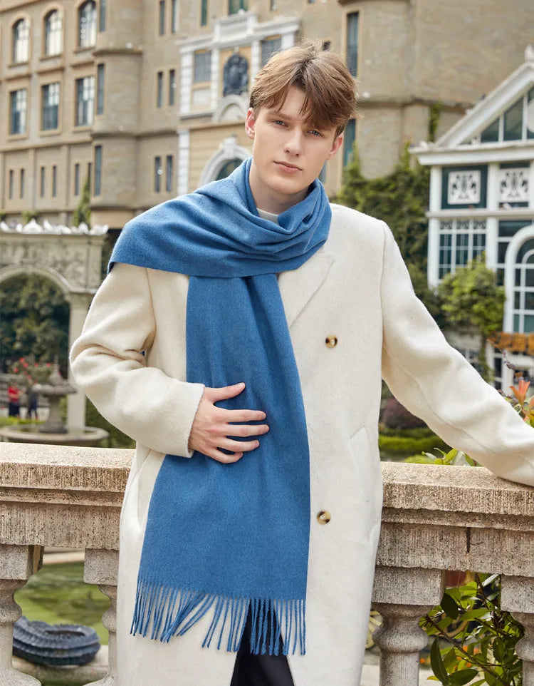 Classic Simple Solid Wool Blend Scarf Women Men Fall Winter High Quality Woolen Shawl Thick Warm Tassel Muffler Female Male Wrap