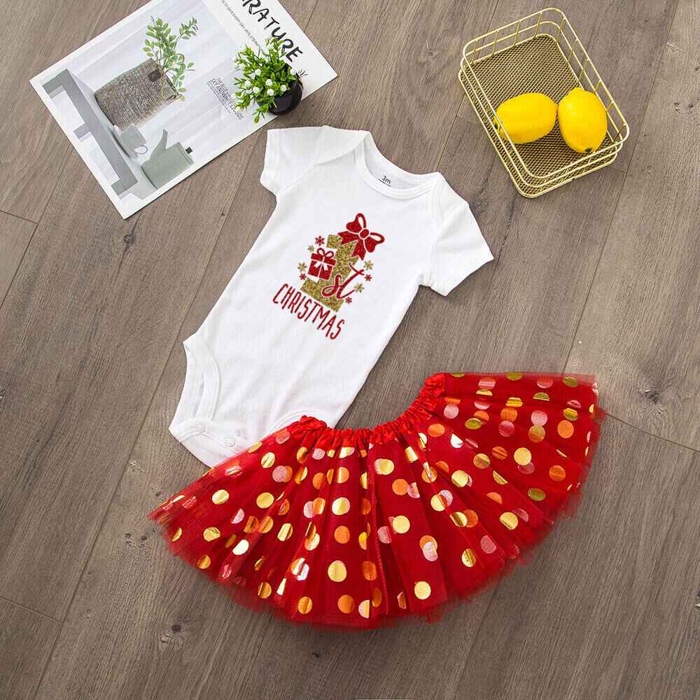 My 1st Christmas Baby bodysuit + Dress set Christmas Party Baby girl Dresses Infant short Sleeve cake Dress Set Toddler Clothing