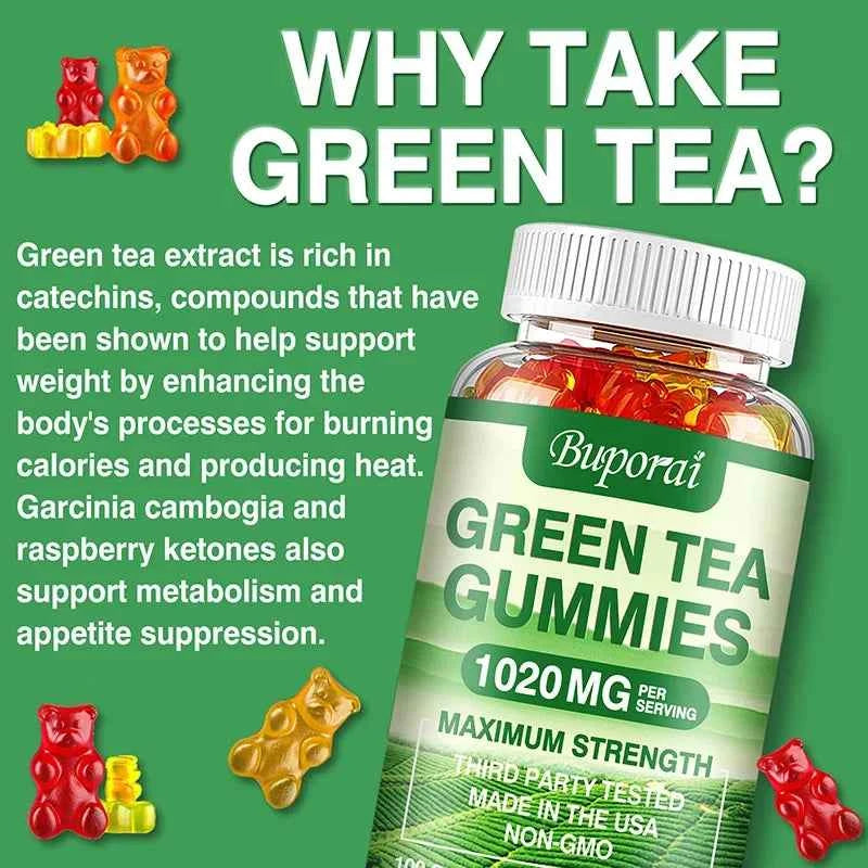 Green Tea Gummies - Belly Fat Burning, Metabolism Boosting, Appetite Suppression, Weight Management