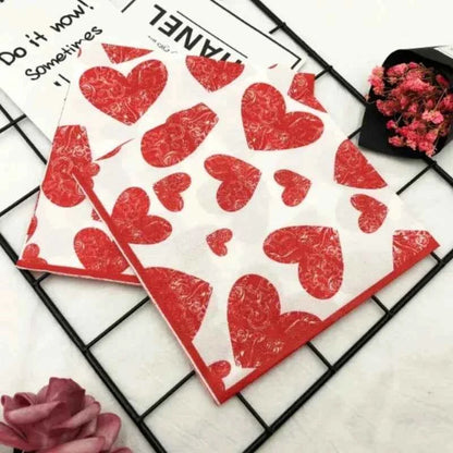 Heart Shaped Colourful Printed Napkin Wedding Valentine's Day Facial Tissue Proposal  Decoration Wine Glass Flower Paper 20pcs/P