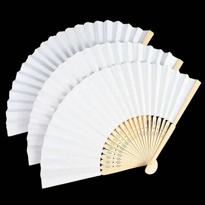 10/20/30pcs White Foldable Paper Fan Portable Chinese Bamboo Fan Wedding Gifts For Guest Birthday Party Decoration Kids Painting - AMULET RING STORE