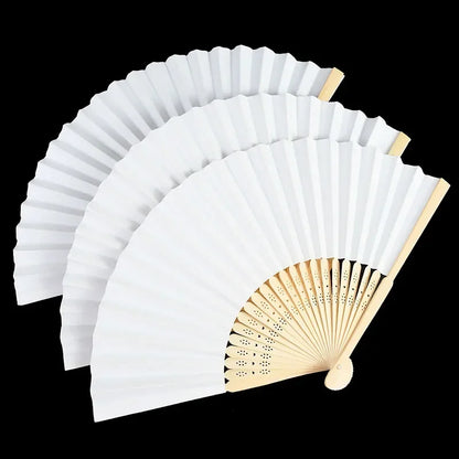 10/20/30pcs White Foldable Paper Fan Portable Chinese Bamboo Fan Wedding Gifts For Guest Birthday Party Decoration Kids Painting - AMULET RING STORE