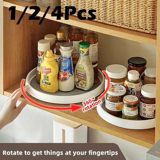 1/4Pcs 360 Rotatable Anti Sliding Kitchen Condiment Rotatable Storage Rack Tableware Cabinet Round Multi Functional Storage Rack - AMULET RING STORE