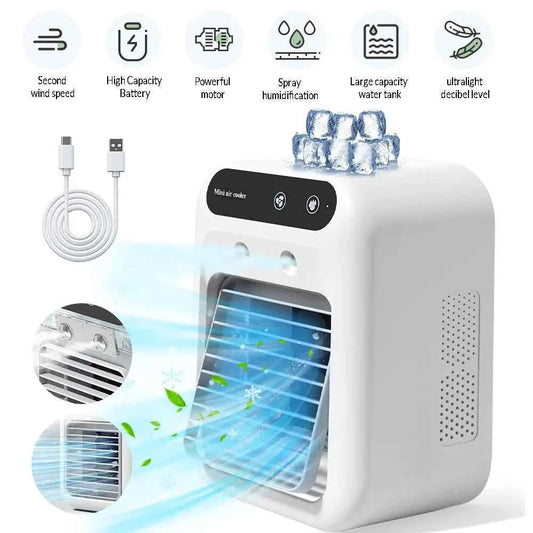 Mini Cold Airconditioner Fan 2-Speed 1800mHA Humidifier Mist Cooler USB Charging 500ml Water Tank Cooler for Home Office Dorm