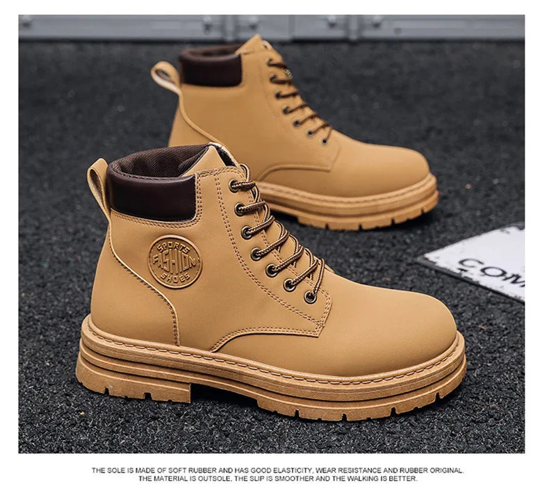 2025 new men's shoes autumn high cut workwear boots British style short boots Korean version versatile thickness boots shoes - AMULET RING STORE