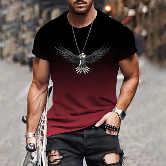 Men's gradient eagle 3D printed T-shirt summer outdoor leisure sports quick-drying short-sleeved tops plus size men's clothing - AMULET RING STORE