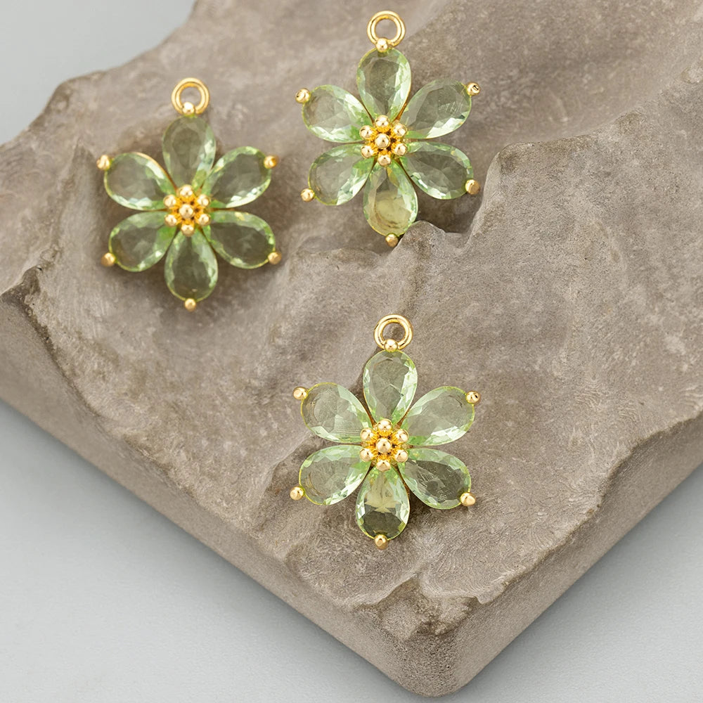 GUFEATHER,6pcs/lot,MC78,jewelry accessories,18k gold plated,nickel free,copper,zircon,hand made,flower shape,charms,diy pendants - AMULET RING STORE