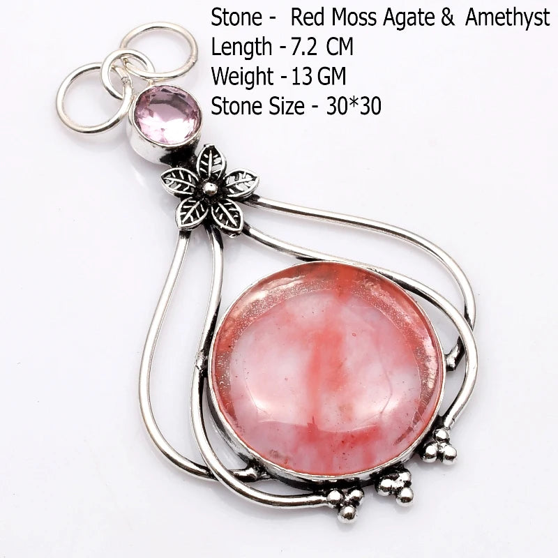 Genuine  Agate Labradorite Jasper Turquoise Rose Quartz Pendant