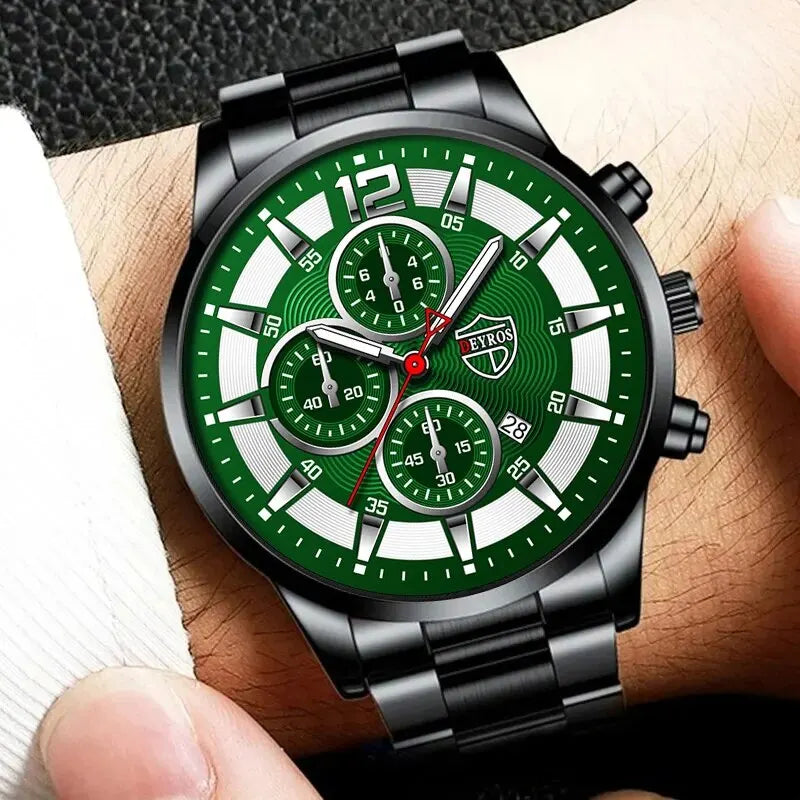 Fashion Men Stainless Steel Watch Luxury Calendar Quartz Wrist Watch Mens Business Watches for Man Luminous Clock - AMULET RING STORE