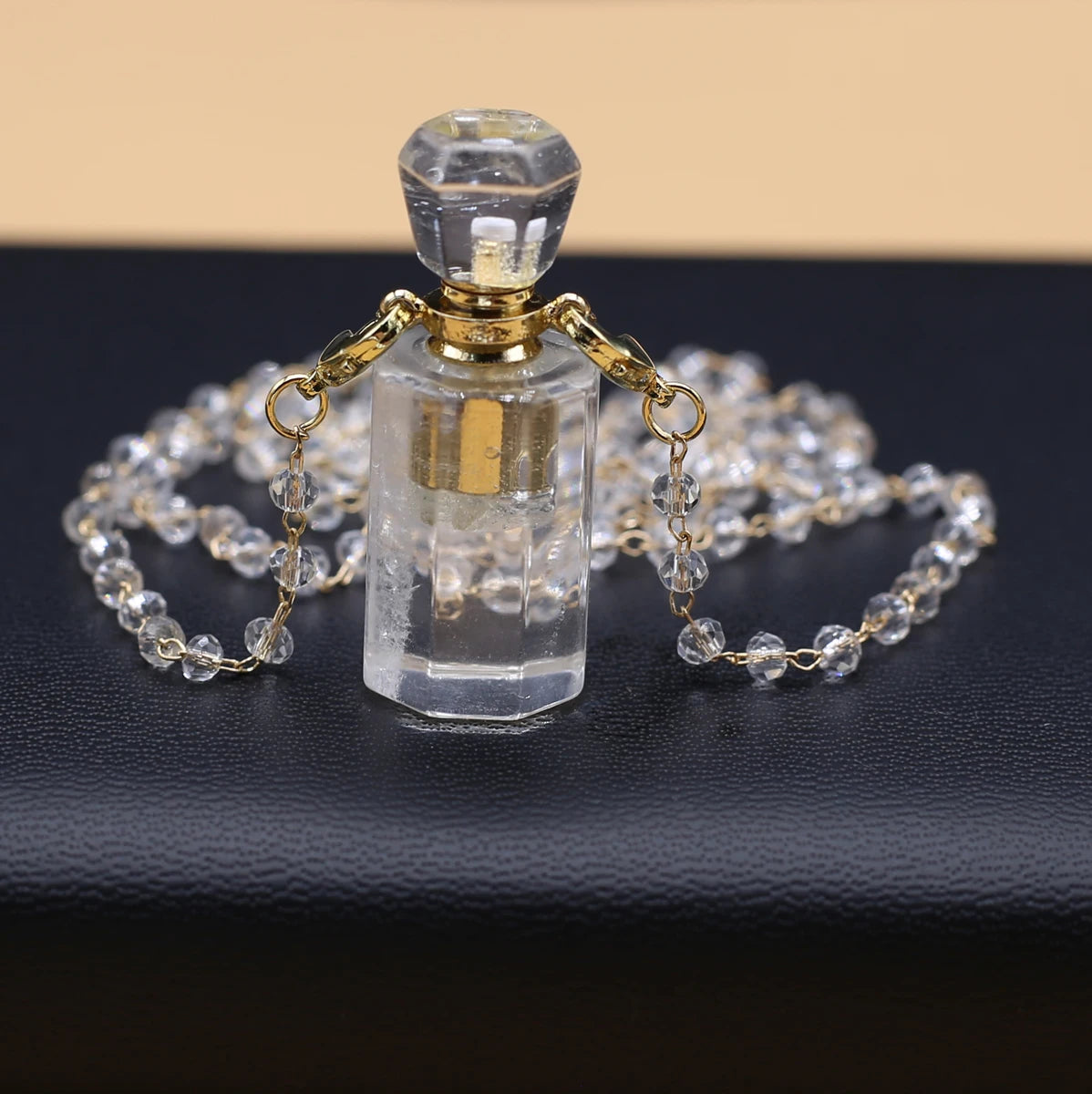Natural Clear Quartz Stone Essential Oil Diffuser Pendant Stone Bead Chain Perfume Bottle Pendant Necklace Women Jewelry Party - AMULET RING STORE