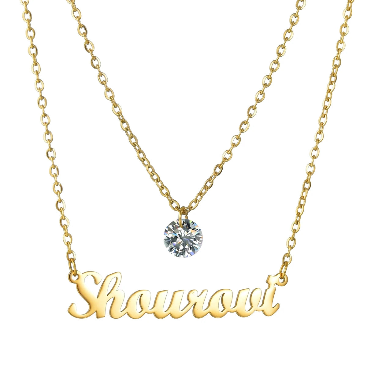 Atoztide Custom Name Necklace Double Layers Zircon Beads Stainless Steel Personalized Pendant Choker for Women Jewelry Gifts