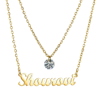 Atoztide Custom Name Necklace Double Layers Zircon Beads Stainless Steel Personalized Pendant Choker for Women Jewelry Gifts
