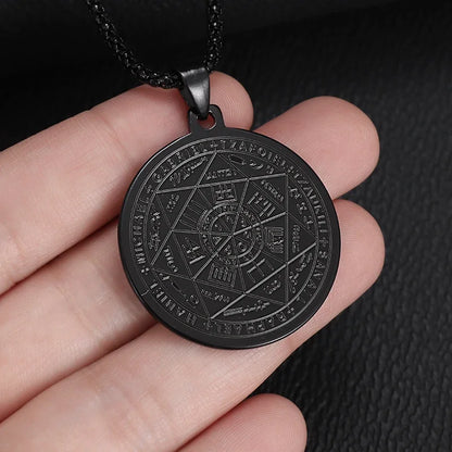 Stainless Steel 7 Archangel Seal Necklace Solomon Kabbalah Seal Pendant for Men Personality Charm Amulet Jewelry