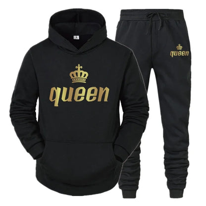 King And Queen Couple Outfit Hoodie and Jogger Pants High Quality Men Women Daily Casual Sport Jogging Suit King Queen Tracksuit - AMULET RING STORE