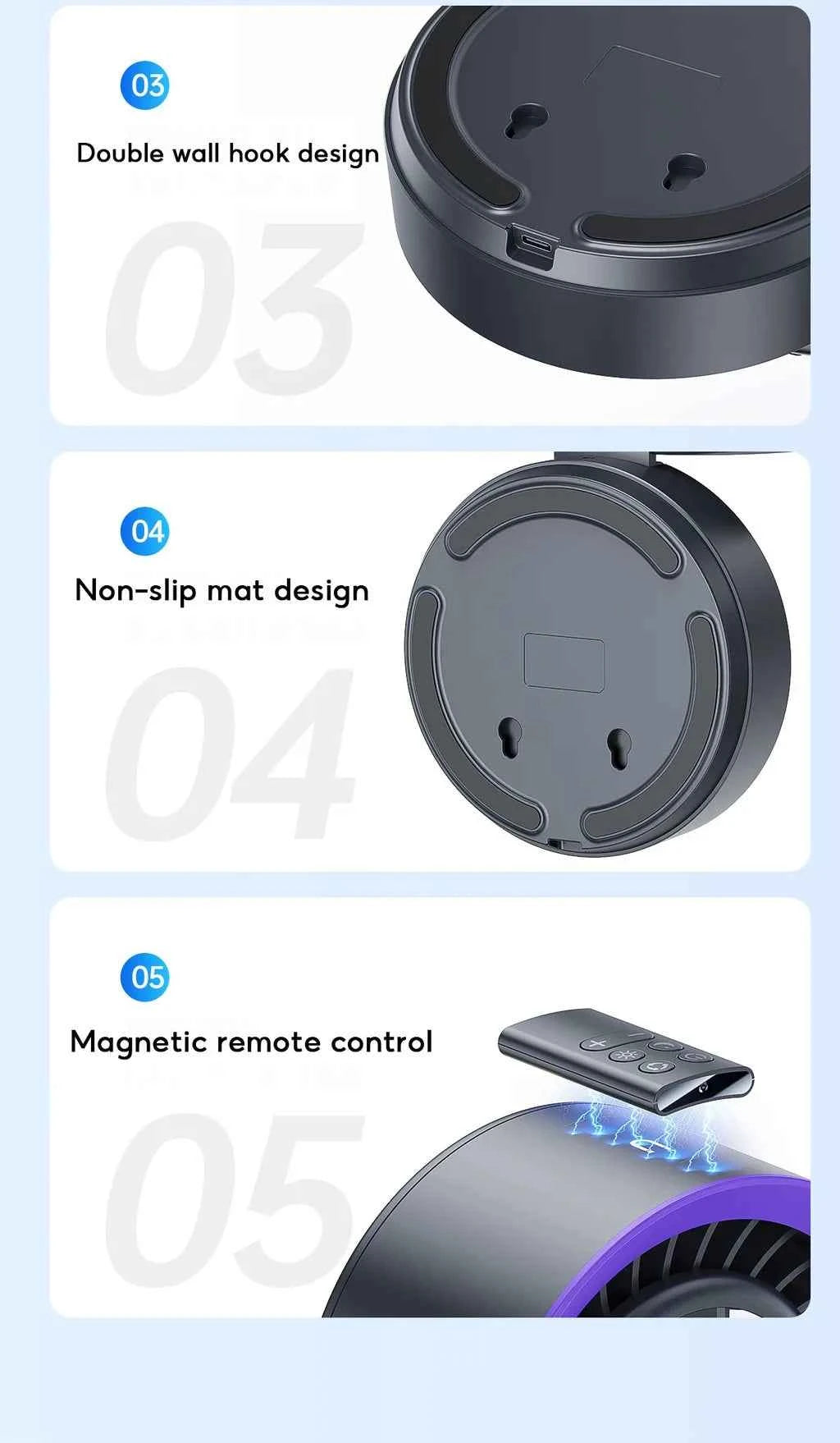 Eary Wall-mounted Fan Punch-free Foldable Fast Charging Desktop Fan With Night Light Magnetic Remote Control Air Conditioner Fan