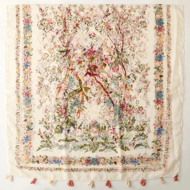 Four Seasons Available Luxury Women Viscose Scarf Designer Shawl Cotton Linen Feeling Tassel Pashmina Muslim Hijab Wrap Floral