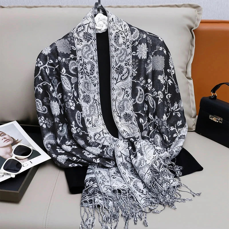 Fashion Autumn Colorful Cashmere Scarf Shawl for Women Pashmina Floral Wrap Female Thick Blanket Soft Bufanda Kerchief