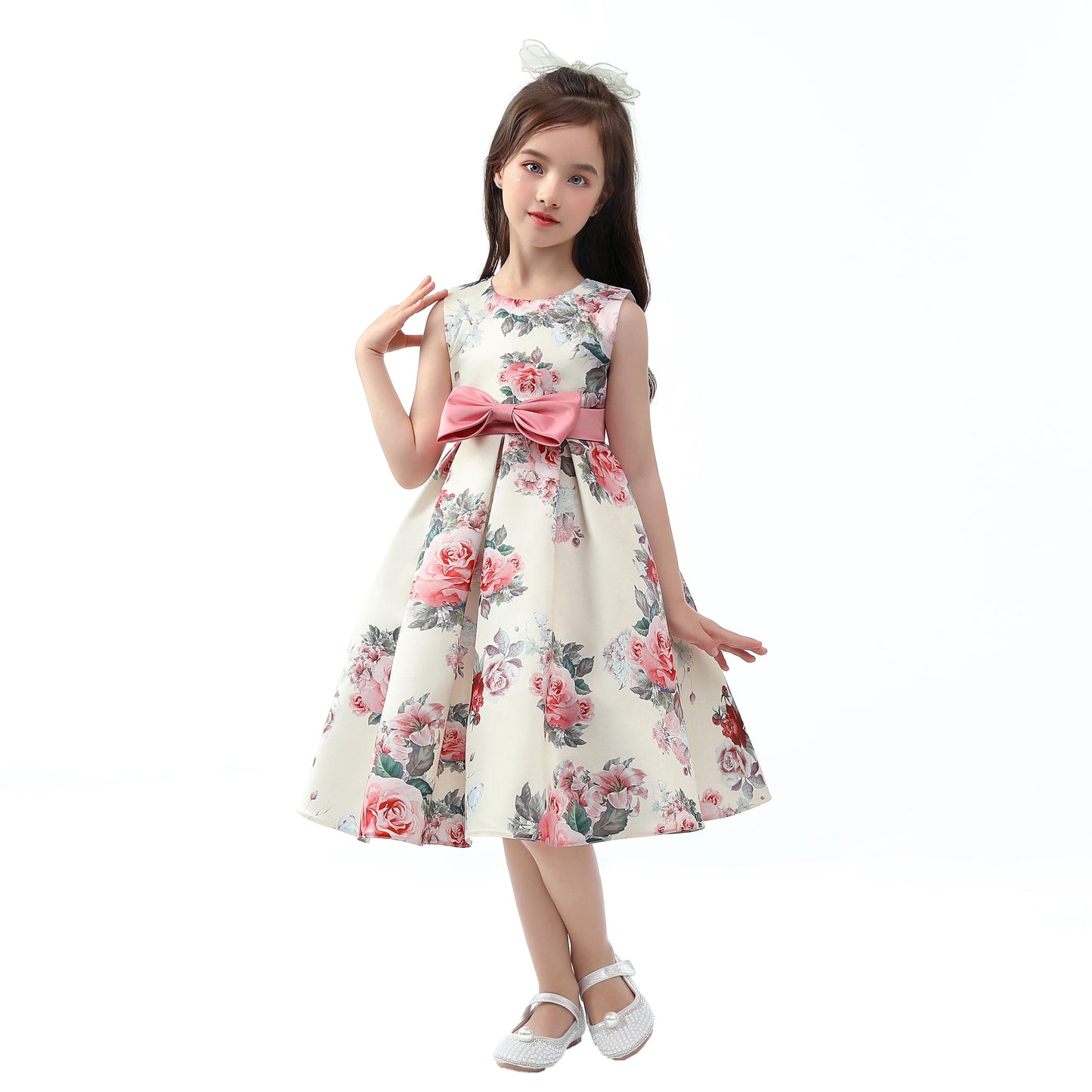 Girls' formal dress dress, printed princess dress, children's dress, flower performance outfit, children's dress