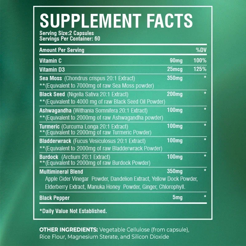 Sea Moss Supplement - Supports Thyroid Health, Anti-aging, Antioxidant, Improve Immunity, Detox, Beauty Health - AMULET RING STORE