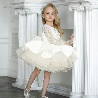 Luxury Appliqué  Flower Girl Dress Spaghetti Straps Birthday Lace Appliques Off Shoulder V-Neck First Communion Gown