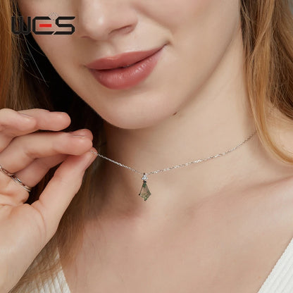 WES 100% 925 Silver Natural Unique Moss Agate Pendant Necklace for Woman Forest Jewelry Engagement Gift Boho Style Wholesale - AMULET RING STORE