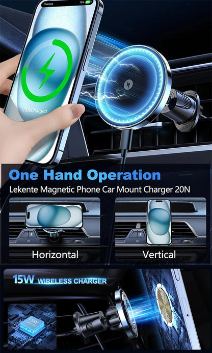 UYUXIO Magnet Wireless Car Charger 15W Fast Charging Magnetic Car Mount Phone Holder Air Vent for iPhone 16 15 14 13 Pro Max 12