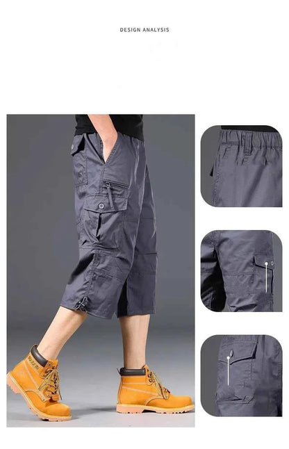 Knee Length Cargo Shorts Men's Summer Casual Cotton Multi Pockets Breeches Cropped Short Trousers Camouflage Shorts