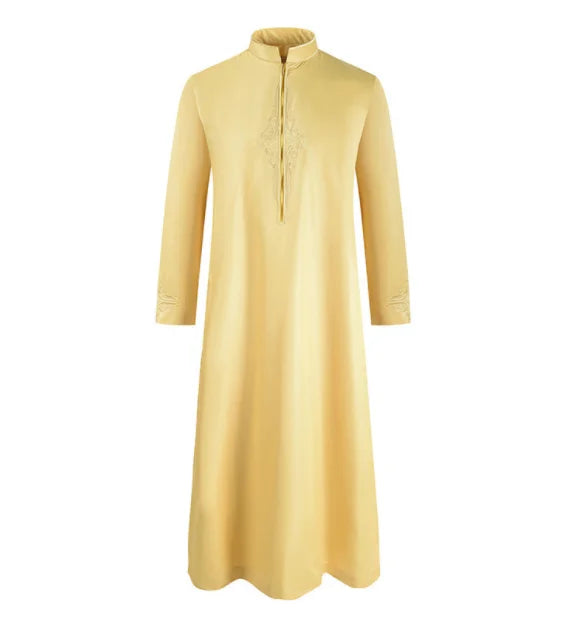 Men's Long Sleeved Dubai Türkiye India Loose Islamic Collar Dress Jubba Thobe Ramadan Muslim Abaya Gown Solid House