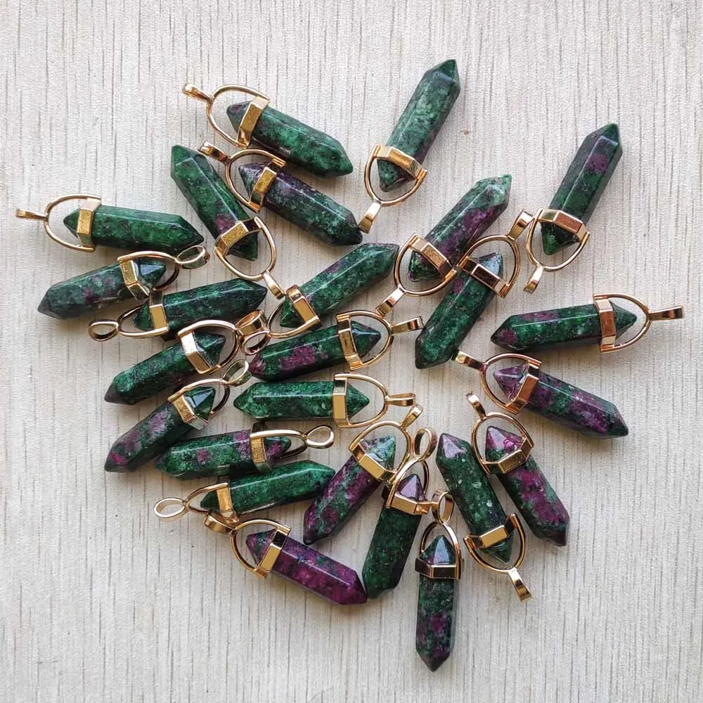 Natural Gem stone Quartz crystal green aventurine pendulum pillar pendants for jewelry making 24pcs/lot Wholesale fast shipping