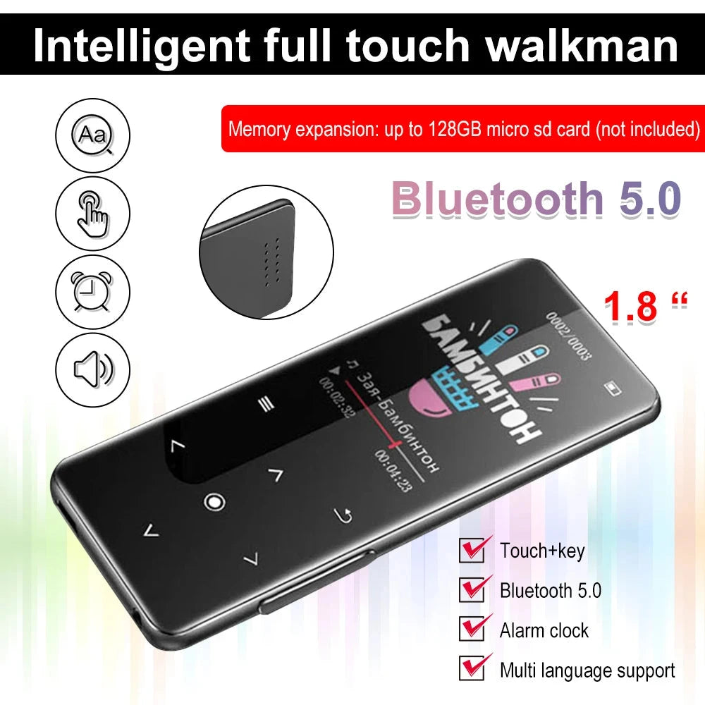 HiFi Bluetooth MP3 Player - Lossless Music Sport Earphone Portable Audio Walkman with FM E-book Recorder