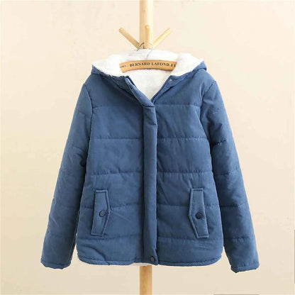 Women Autumn Winter Padded Coat Zip Up Long Sleeve Korean Hooded Jacket Fashion Solid Warm Clothes Casual Outfit Coats Street