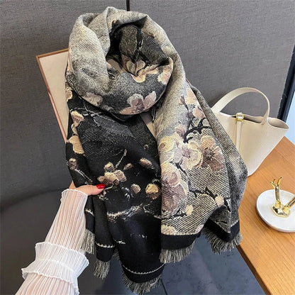 65*190cm Winter Warm Women Scarf Double-Sided Flower Faux Cashmere Scarves Luxury Wrap Shawls High-Quality Pashmina - AMULET RING STORE