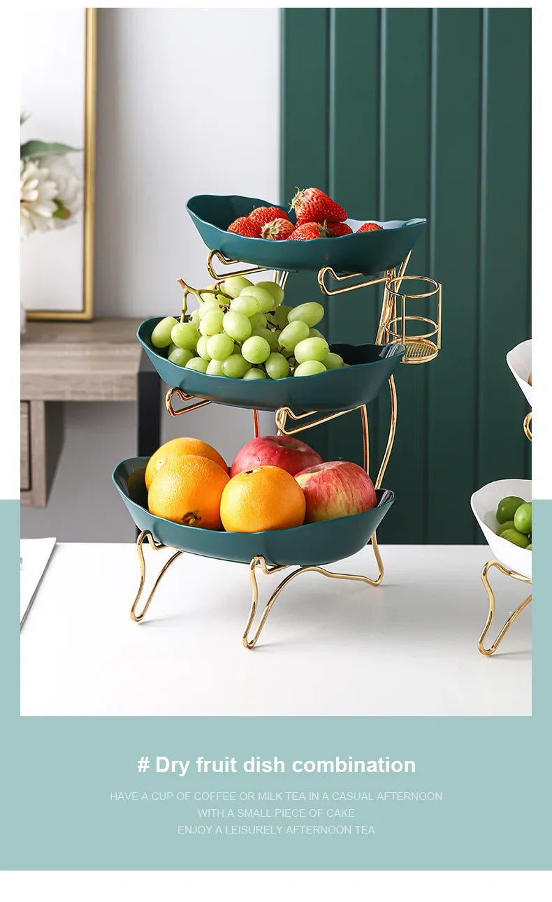 2/3 Layer Table Plates Dinnerware Wooden Kitchen Fruit Bowl with Floors Partitioned Dish Candy Cake Trays Fruit Plate Salad Bowl - AMULET RING STORE