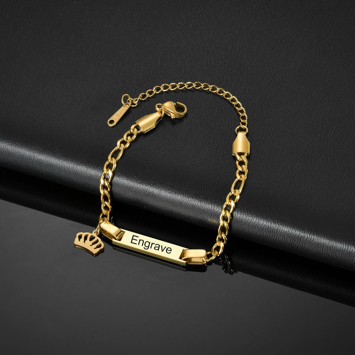 Custom Engrave Children's Name Bracelet 35cm Necklace Stainless Steel Jewelry Sets for Kids Baby Personlized Crown Birthday Gift