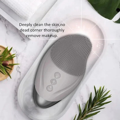 Electric Silicone Facial Cleanser Rechargeable and Heatable Electric Facial Cleanser Inlet Waterproof Sound Wave Face Cleaner