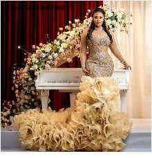 EVLAST Orange Sequin Mermaid Dress - Prom Gown - AMULET RING STORE