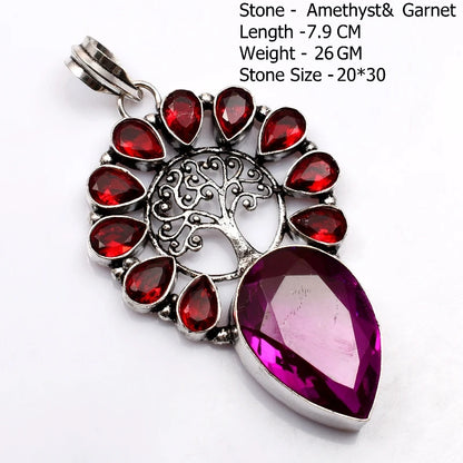 Genuine Blue Topaz Citrine Glass Agate Jasper Amethyst Pendant