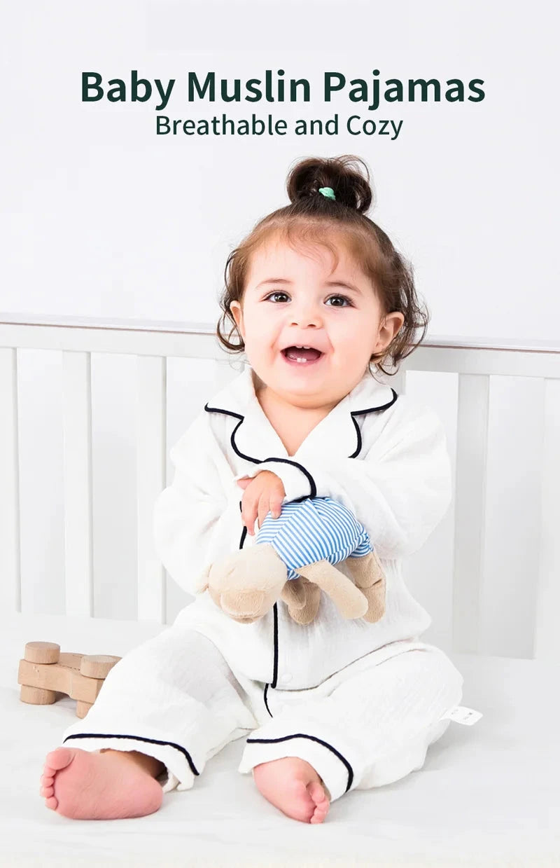 Baby Sleepwear for Boy Girl Organic Cotton White Romper Newborn Pajama Muslin Long-sleeved Onesie Kids Clothe Toddler Jumpsuit - AMULET RING STORE