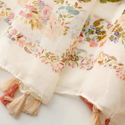 Four Seasons Available Luxury Women Viscose Scarf Designer Shawl Cotton Linen Feeling Tassel Pashmina Muslim Hijab Wrap Floral