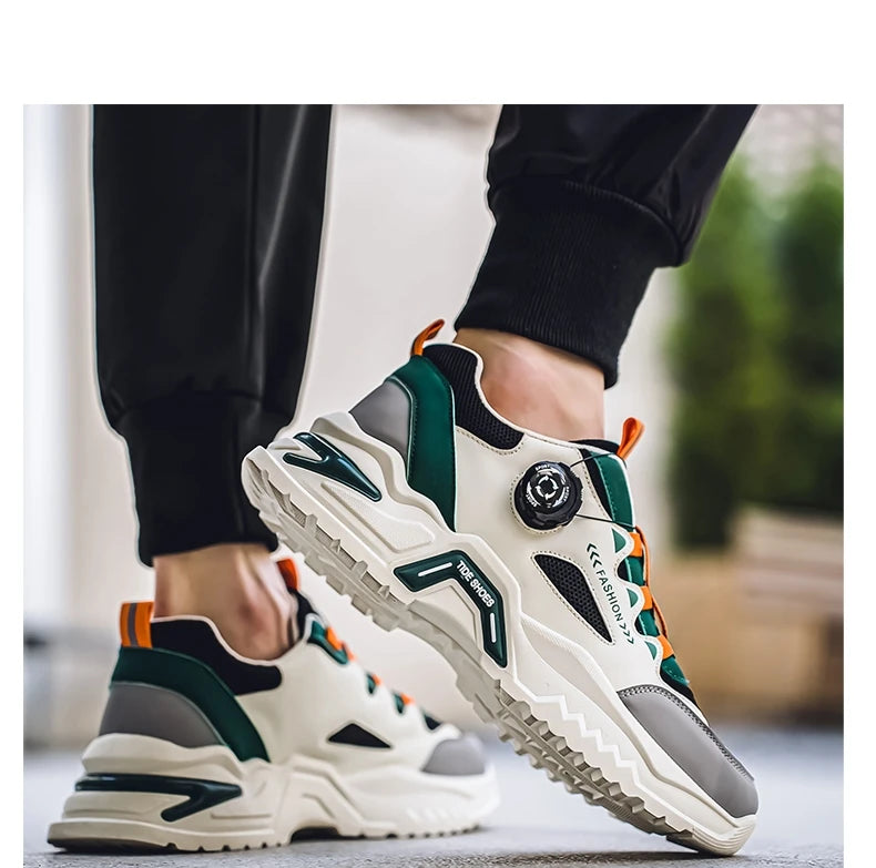 Men's Korean rotating buckle fashion casual sports shoes four season soft soled non slip outdoor running shoes student sneakers - AMULET RING STORE